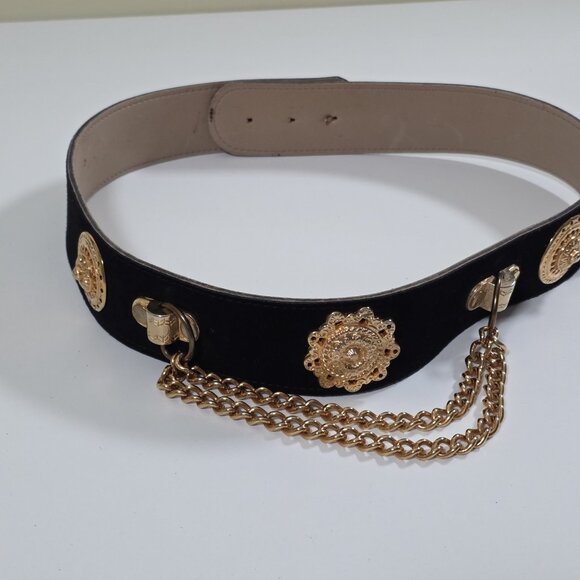 Kudos Vtg Medallion Embellished Belt Women Black Gold Whimsigoth Y2K 90s Fashion - Picture 11 of 11
